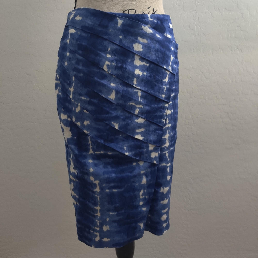 🆕 Eva Franco by Anthropologie Navy Blue & White Cotton Office Pencil Skirt_4